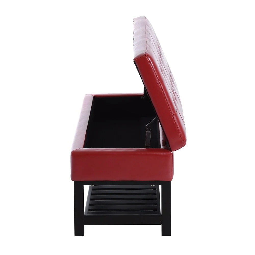 Porch & Den Westfield 44-inch Red PU Leather Tufted Shoe Rack Ottoman Storage Bench