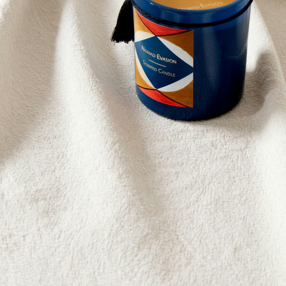 - Nappe en coton beige à franges 170x170