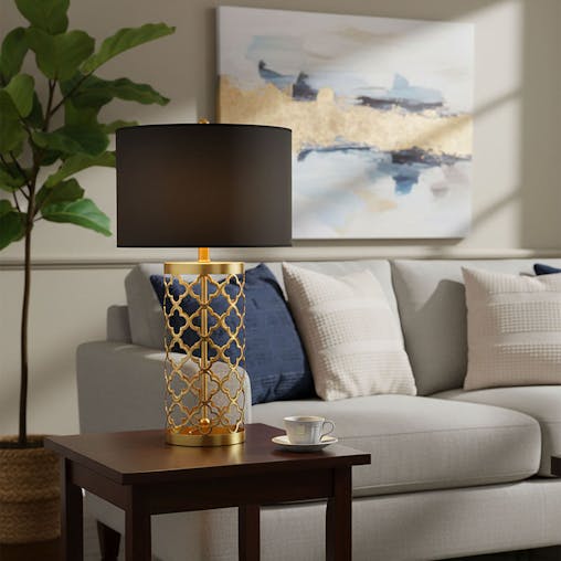 SOGA 4X Golden Hollowed Out Base Table Lamp with Dark Shade