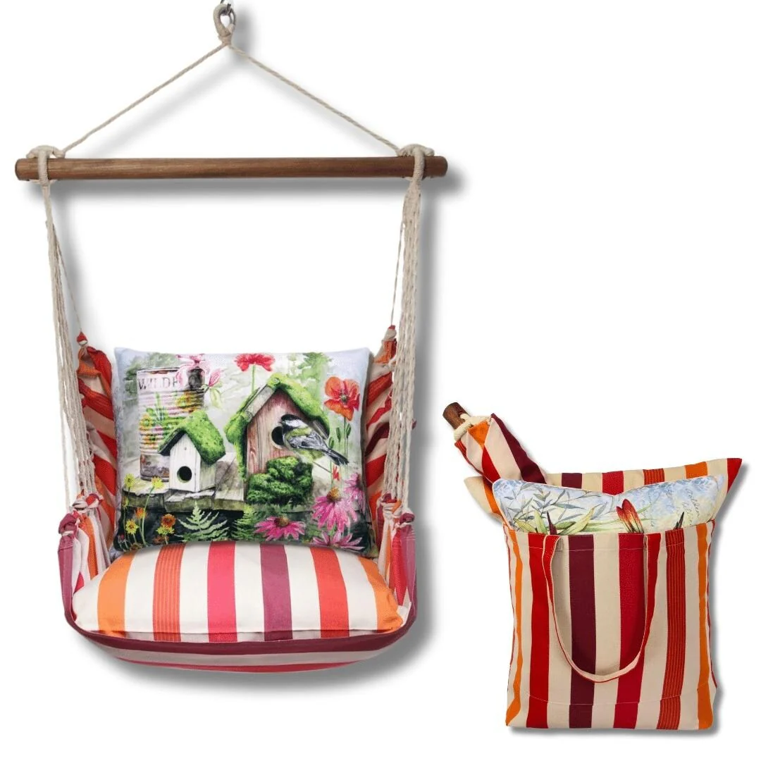 Magnolia Casual Swing Set 4 piece - Cristina Stripe w/ Garden Birdhouses