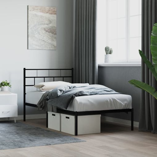 NNEVL Metal Bed Frame with Headboard Black 107x203 cm