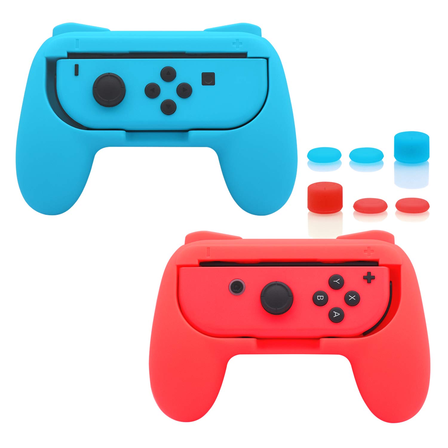 FASTSNAIL Grips Compatible with Nintendo Switch for Joy Con & OLED Model for Joycon, Wear-Resistant Handle Kit and Non-Slip Thumb Grips for Switch Joycon 1 for 3DS & 2DS Accessory Kits (Blue and Red)