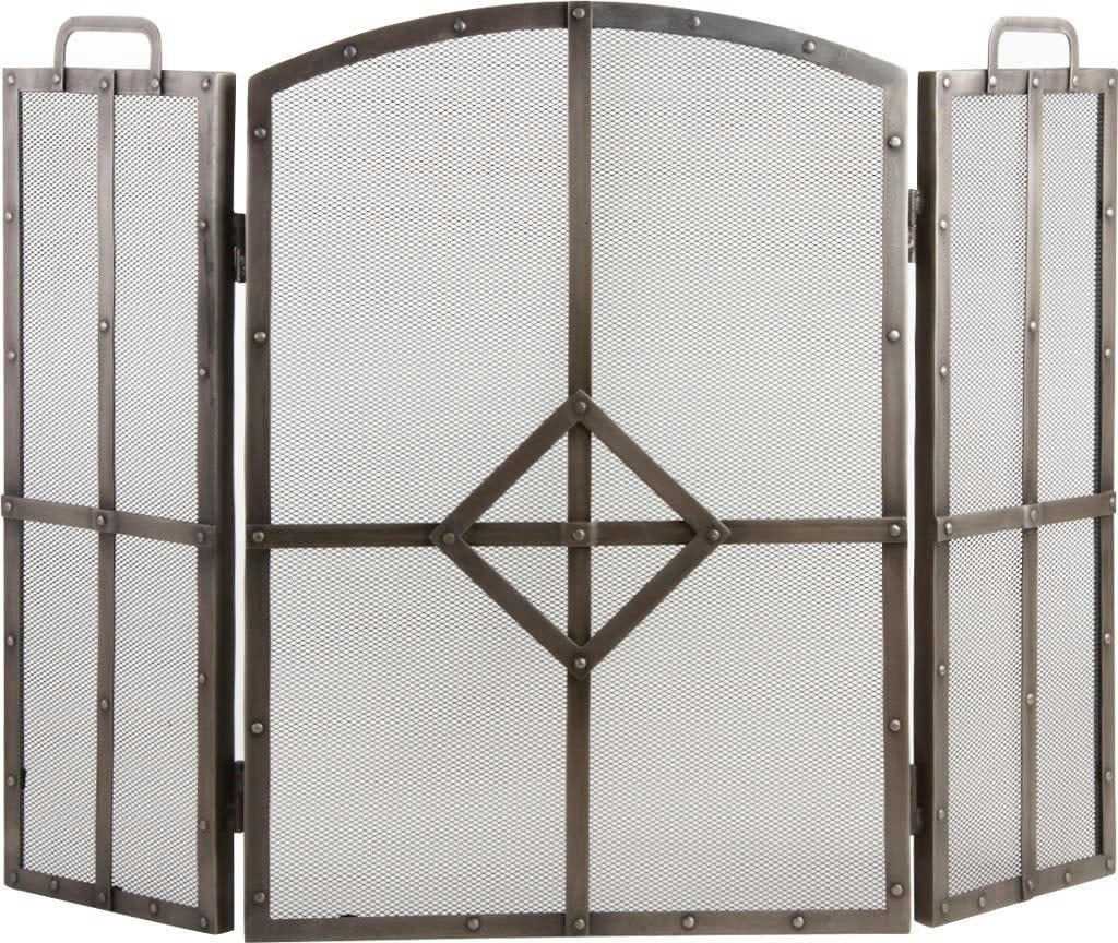 - Pare-feu de cheminée 3 panneaux en fer forgé antique