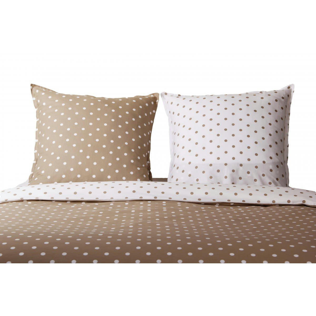 IMPRIMÉ POIS CAPUCCINO - Parure de lit 2 personnes housse de couette 200x200 cm+ 2 TO 65x65 cm