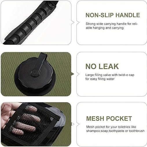 NNETM Solar Camping Shower Bag with Hose & Head