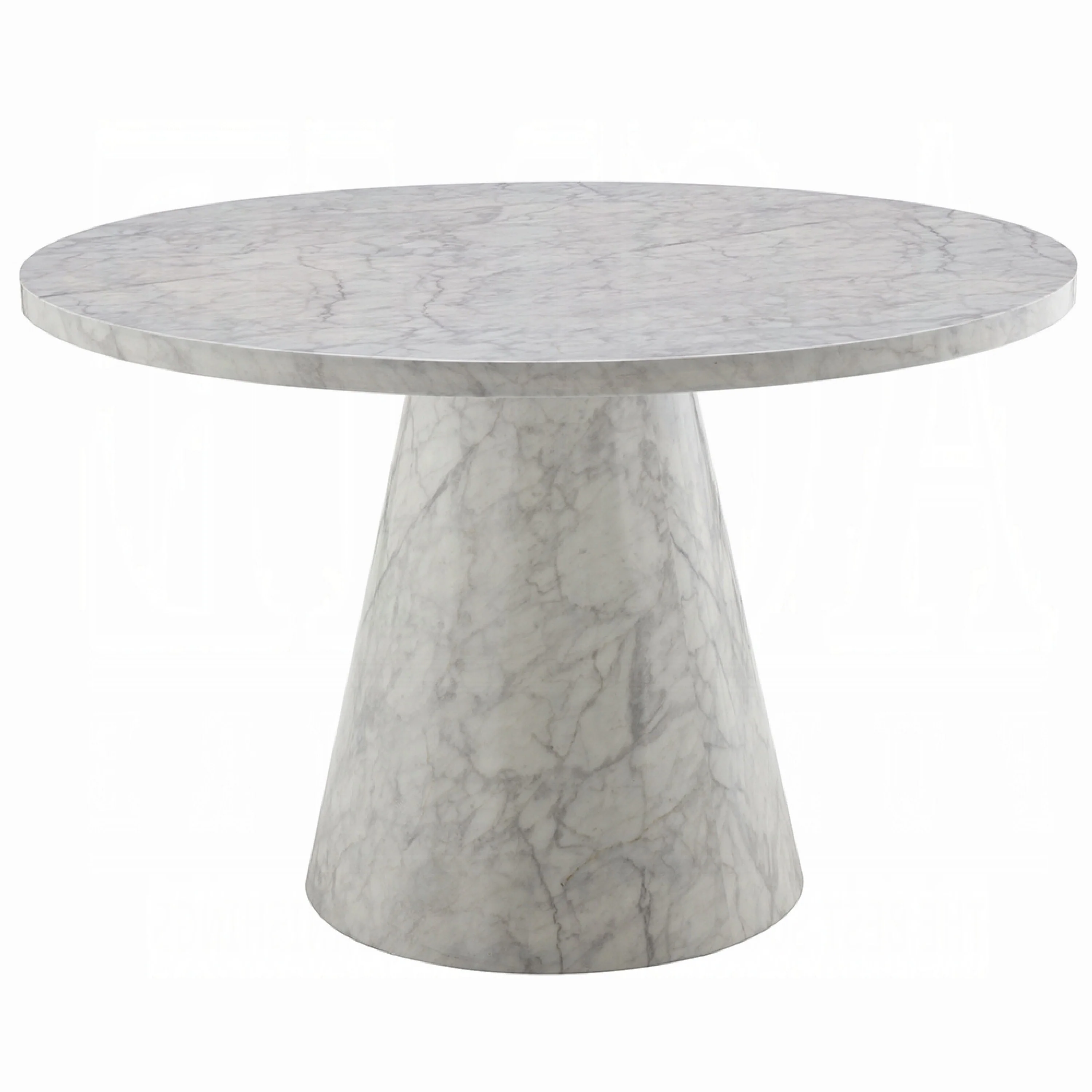 Kacie Round Dining Table, Pedestal Base, Light Gray Faux Stone 47 Inch