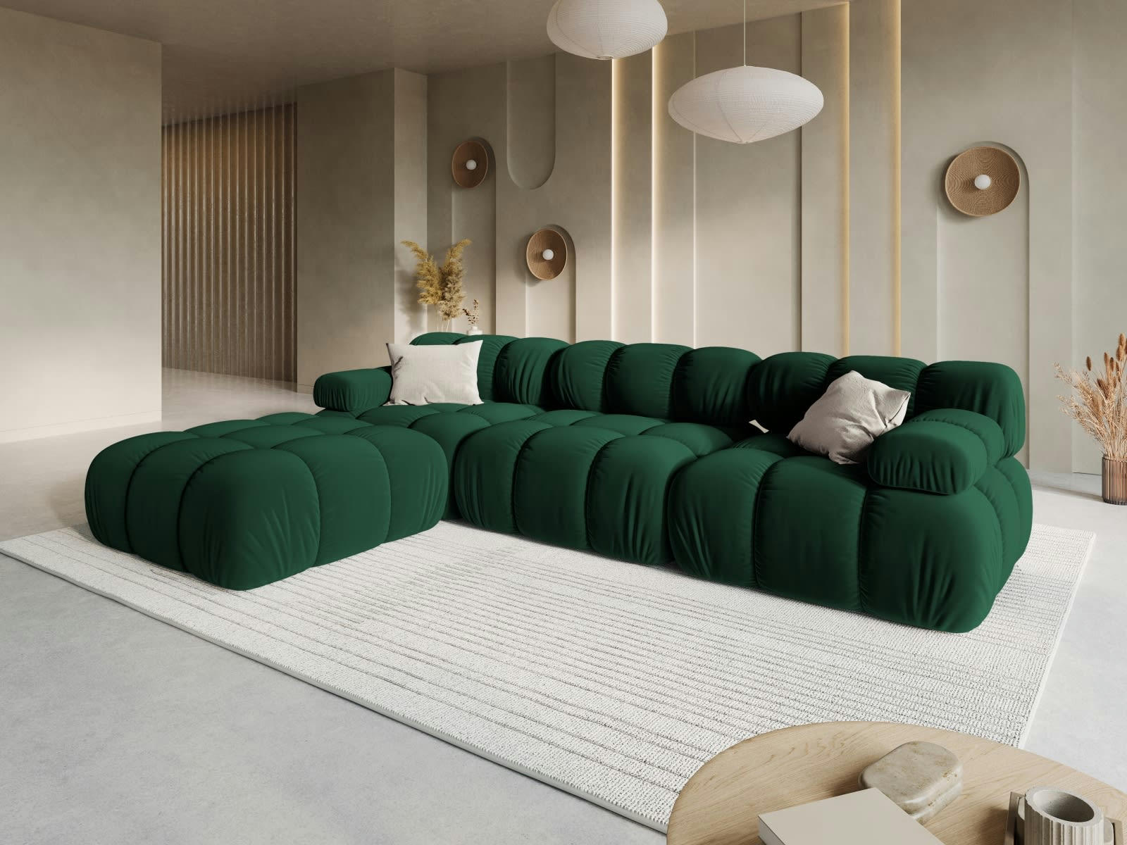 BELLIS - Canapé modulable 4 places en tissu velours vert bouteille