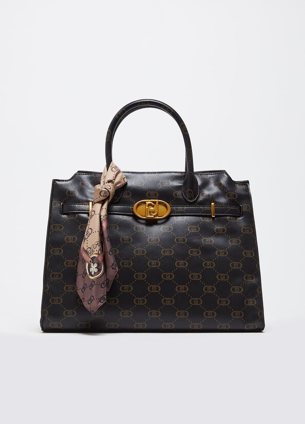 Borsa satchel grande con foulard