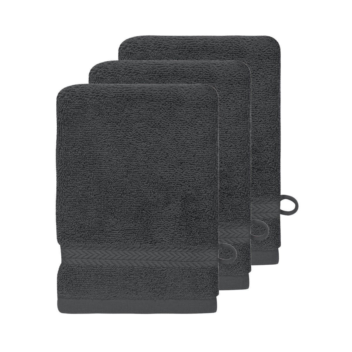 LUXURY - Lot de 3 gants de toilette 550gr/m²  anthracite 16x22 cm