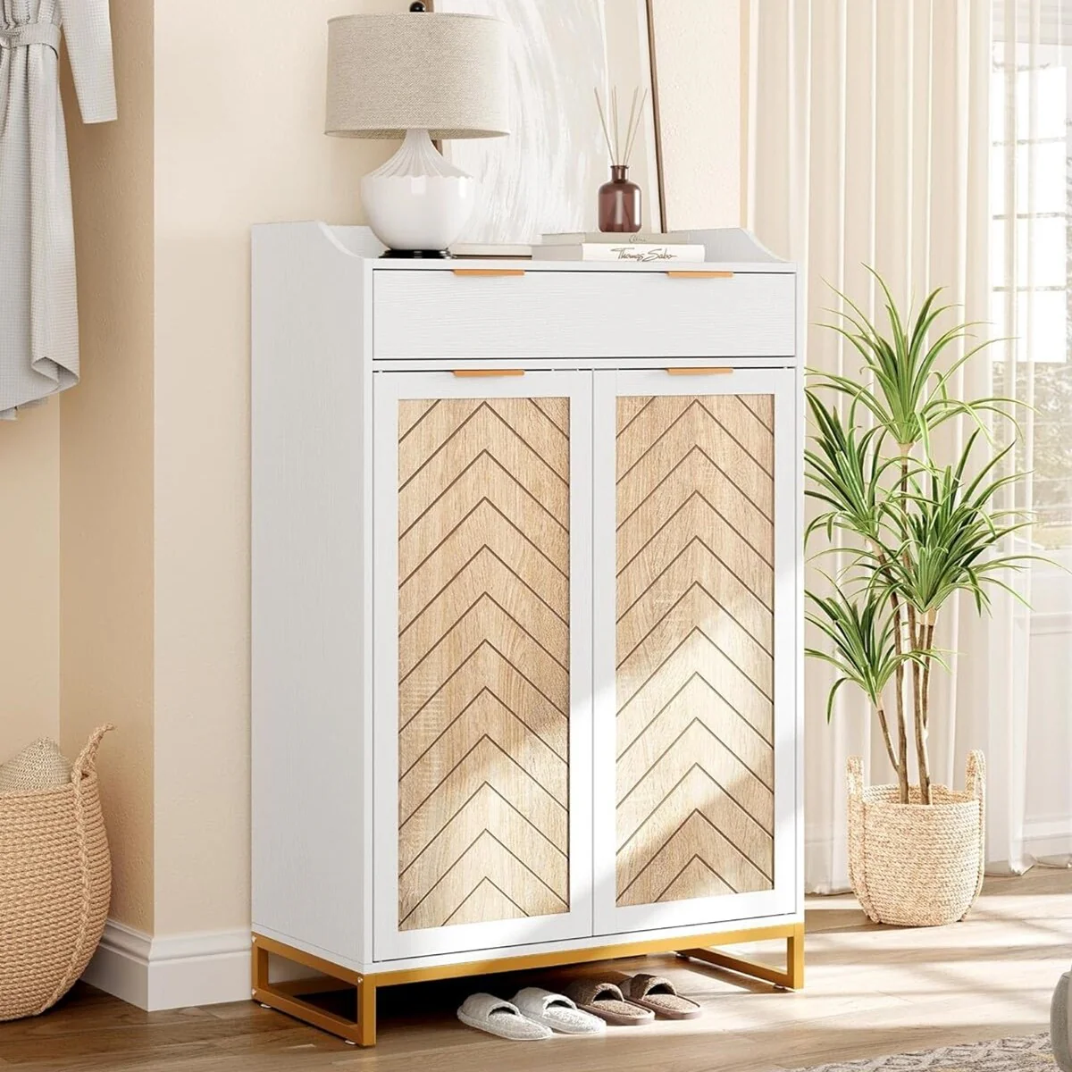 Moasis 5-Shelf Wooden Shoe Storage Cabinet wiith Drawer and Shelves for Entryway Living Room