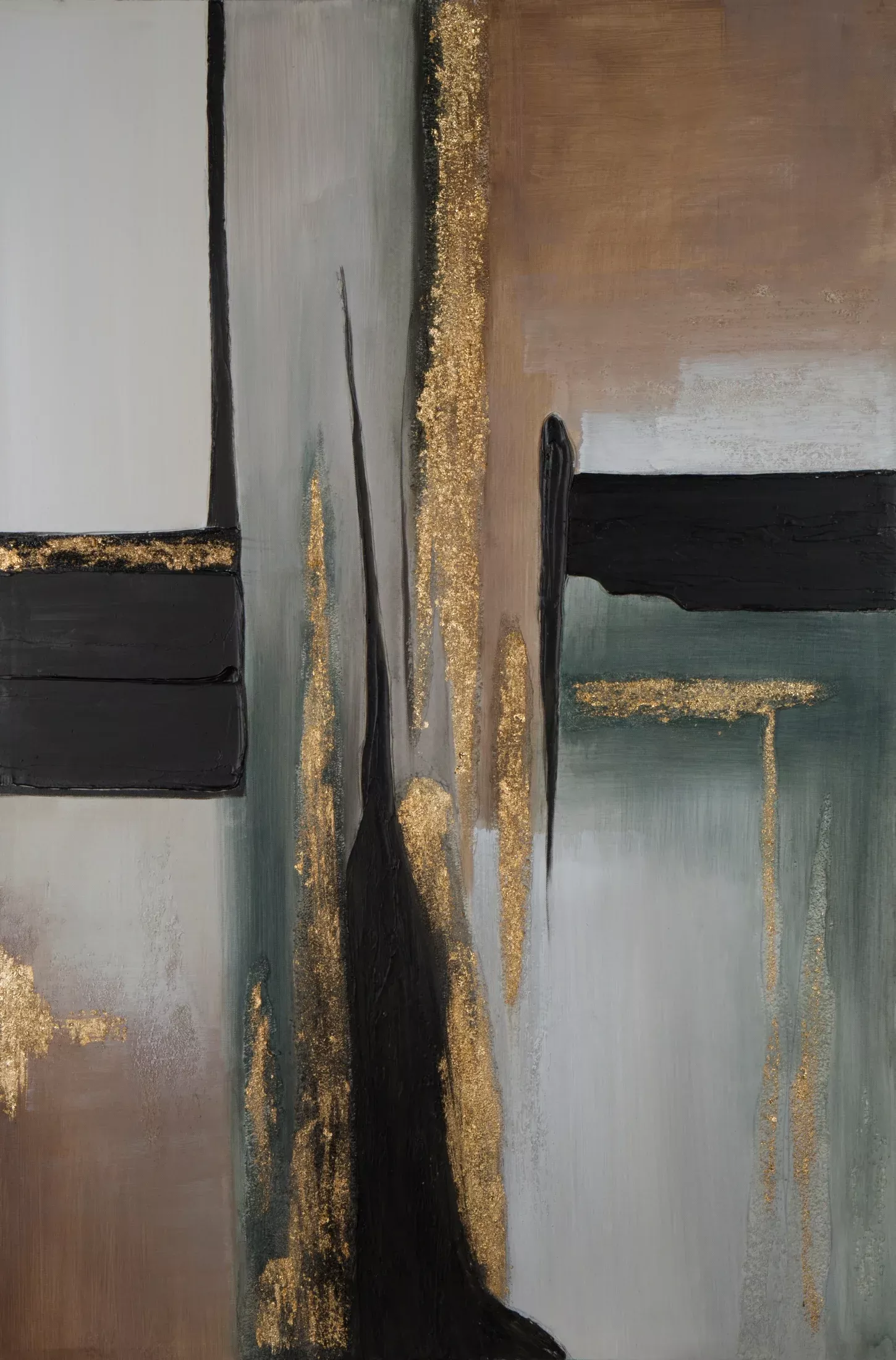 Obraz abstrakcja beżowo, biały malowany ręcznie na płótnie 80x120 cm COLLAGE 4