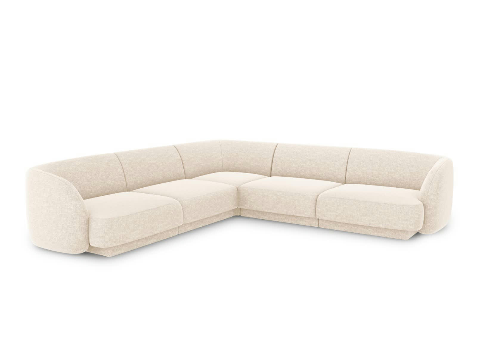 MILEY - Canapé d'angle symétrique 5 places en tissu chenille beige clair