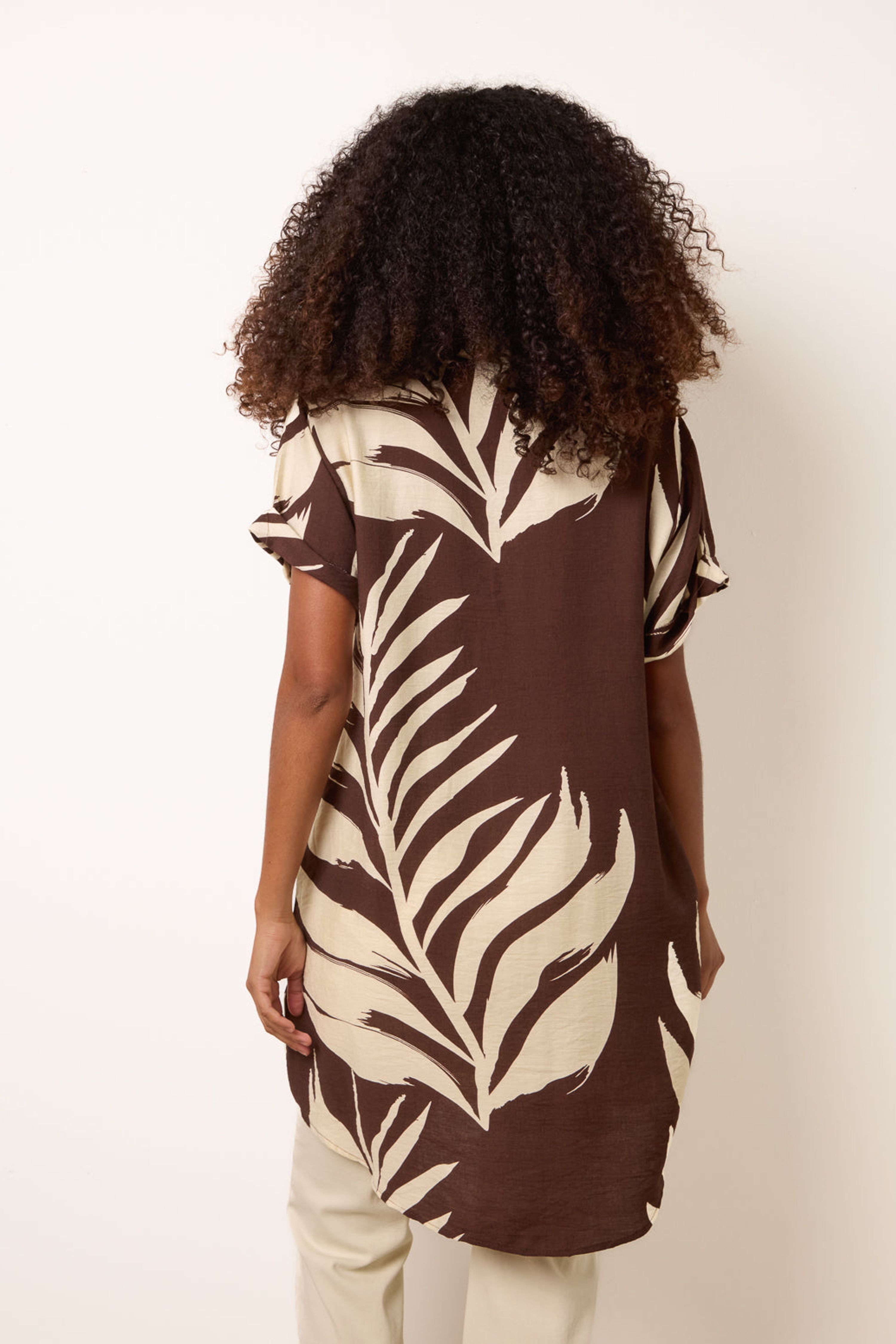 Blue Vanilla Brown Palm Print Tunic Top