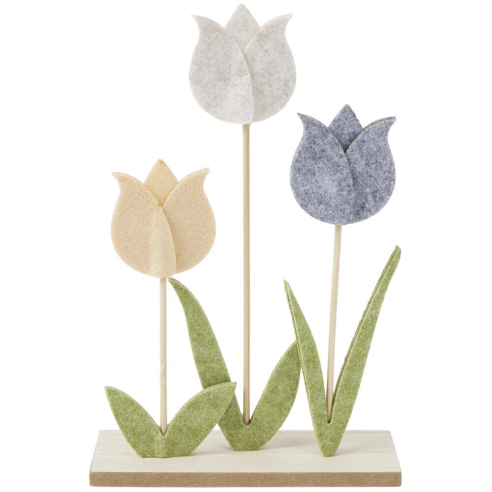 Décoration à poser fleur tulipe feutrine et bois 17,5xH26cm