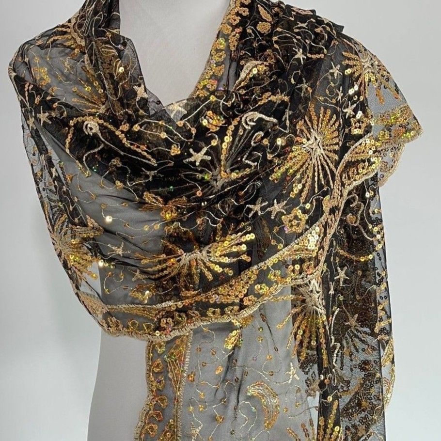 PEACH ACCESSORIES Iridescent Celestial Wedding Wrap Sequin Scarf