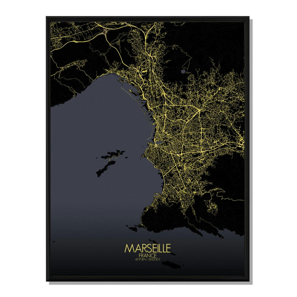 - Affiche Marseille Carte Nuit 40x50