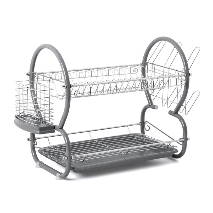 Escorredor de loiça com 2 níveis cinza