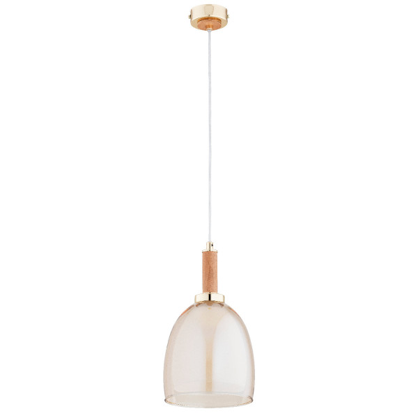 Lampa wisząca złoto-jasne drewno-bursztynowy LISSY 1xE27x15W Alfa