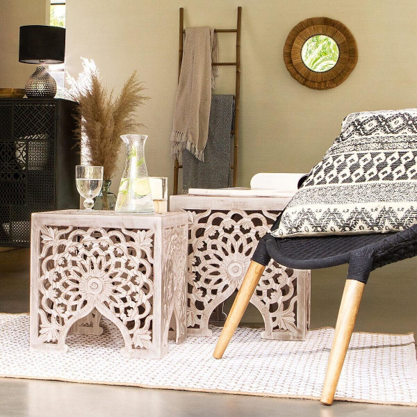 ZESTAW 2 STOLIKÓW Terre bielone Z PŁYTY MDF ażurowe boho