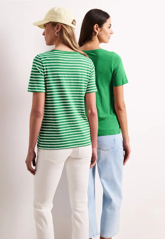 T-Shirts mit rounded V-Neck im 2er-Pack