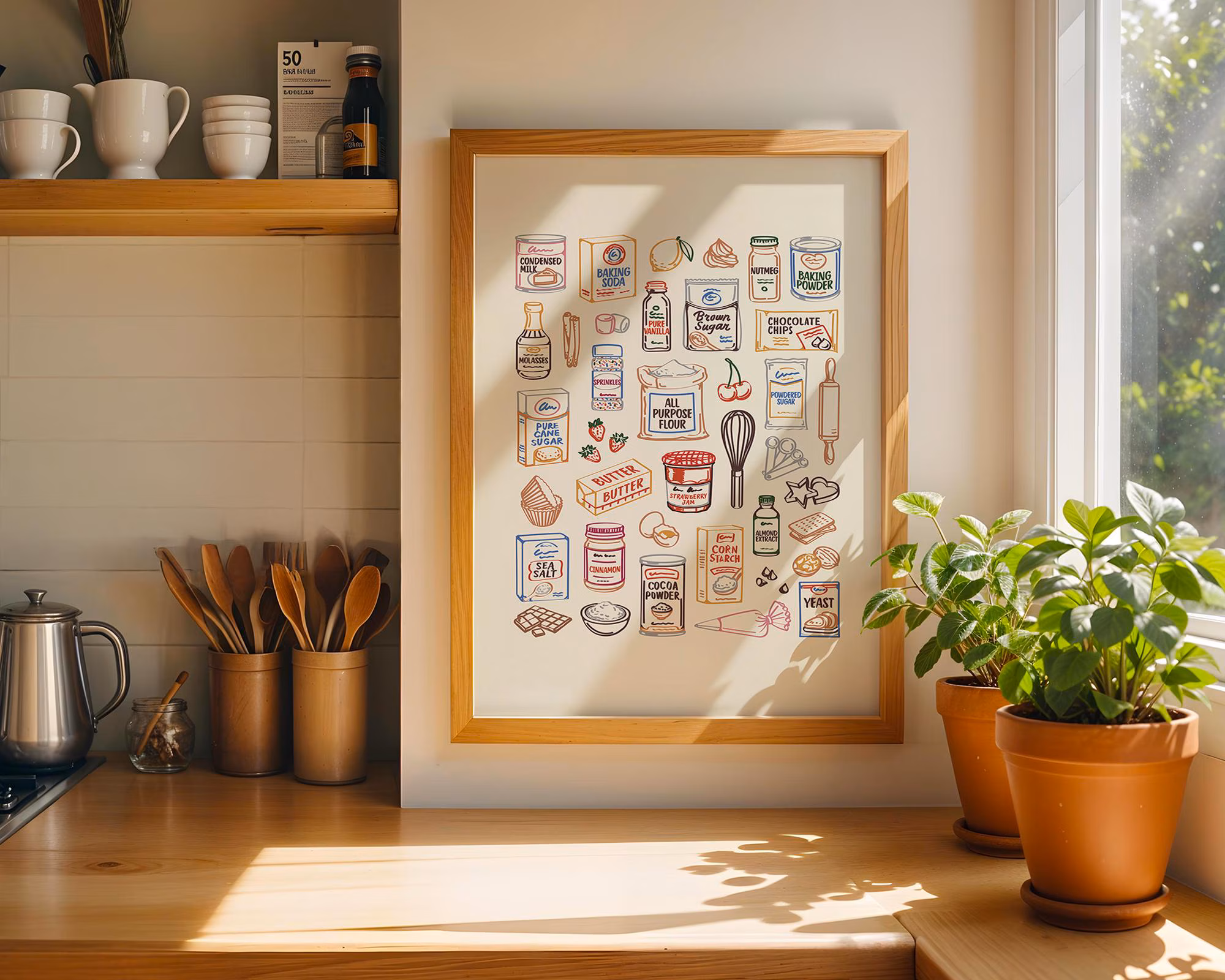 Baking Pantry Wall Art, Vintage Kitchen Print, Colorful Bakeware Decor, Pastry Lover Gift, Cottage Bakery Poster