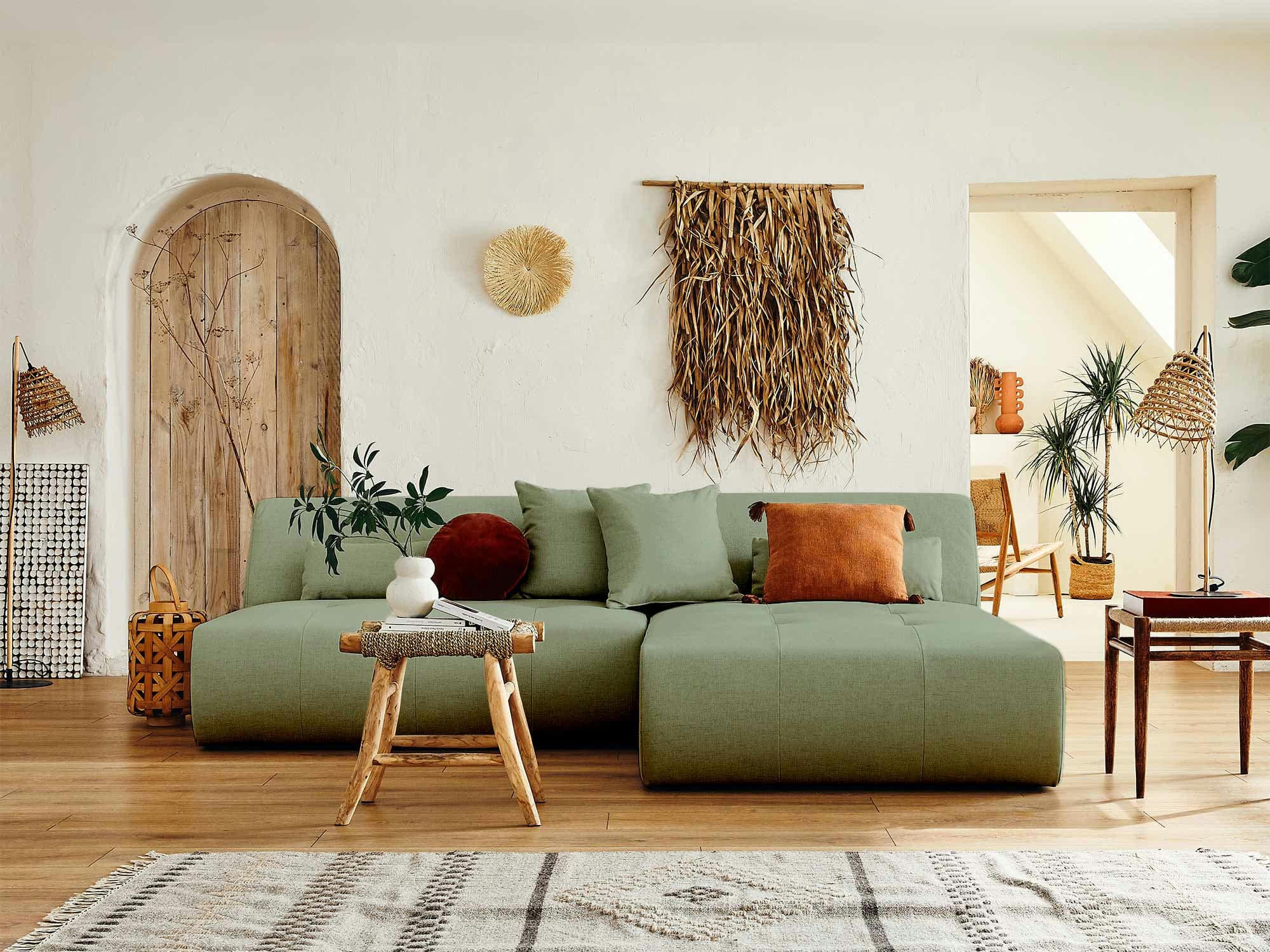 ONYX - Canapé d'angle réversible 4 places en tissu vert sauge