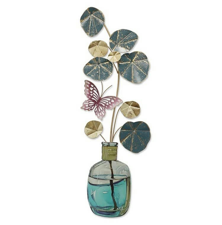 CASSIS - Décoration murale en métal eucalyptus et papillon 60x20x2