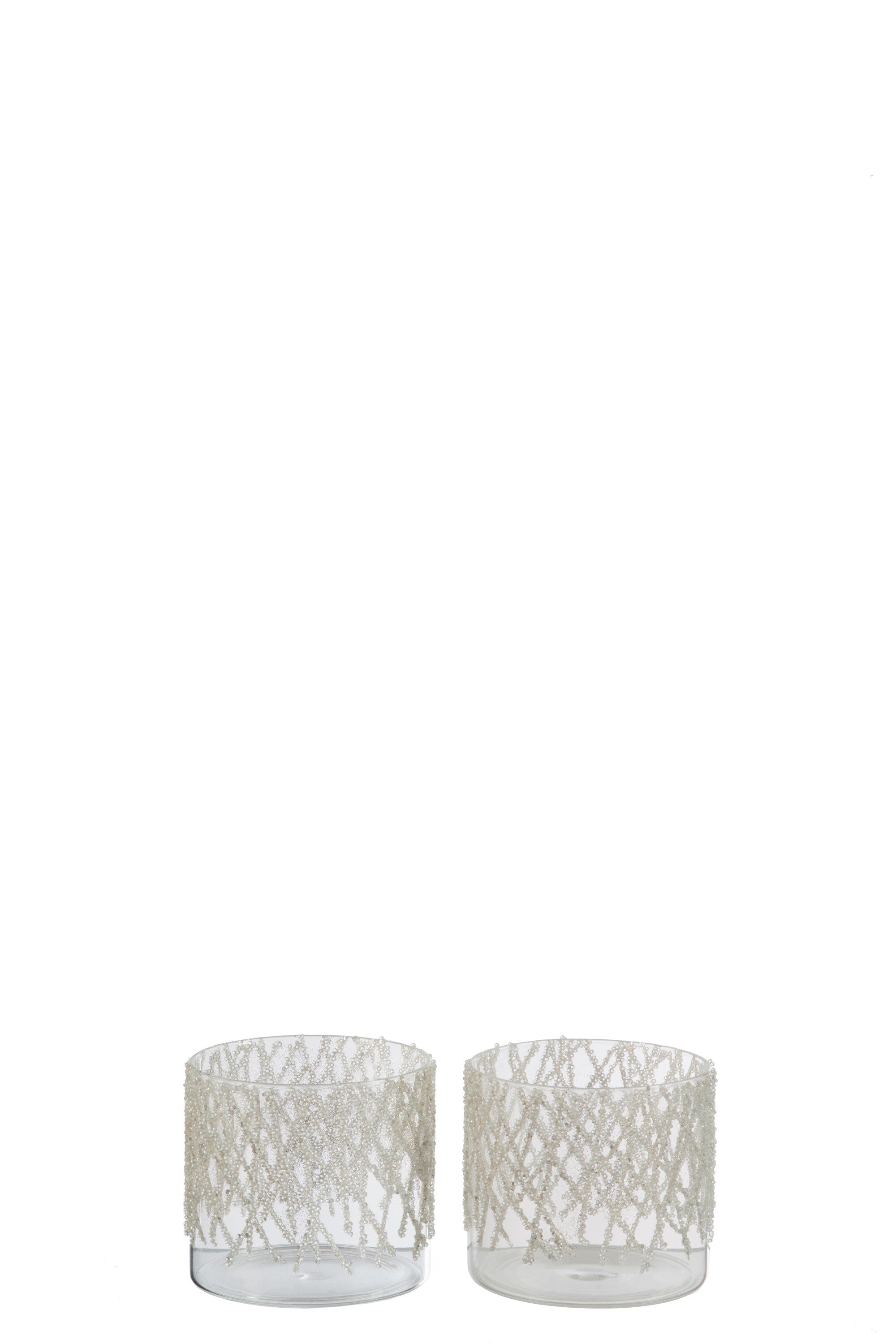 J-Line windlicht Parel - glas - medium - transparant/beige - 2 stuks