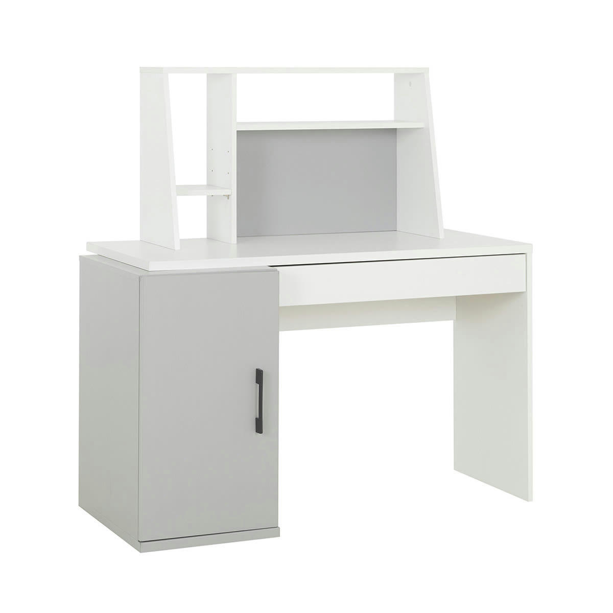 ISÉO - Bureau avec rangements effet bois blanc et gris clair