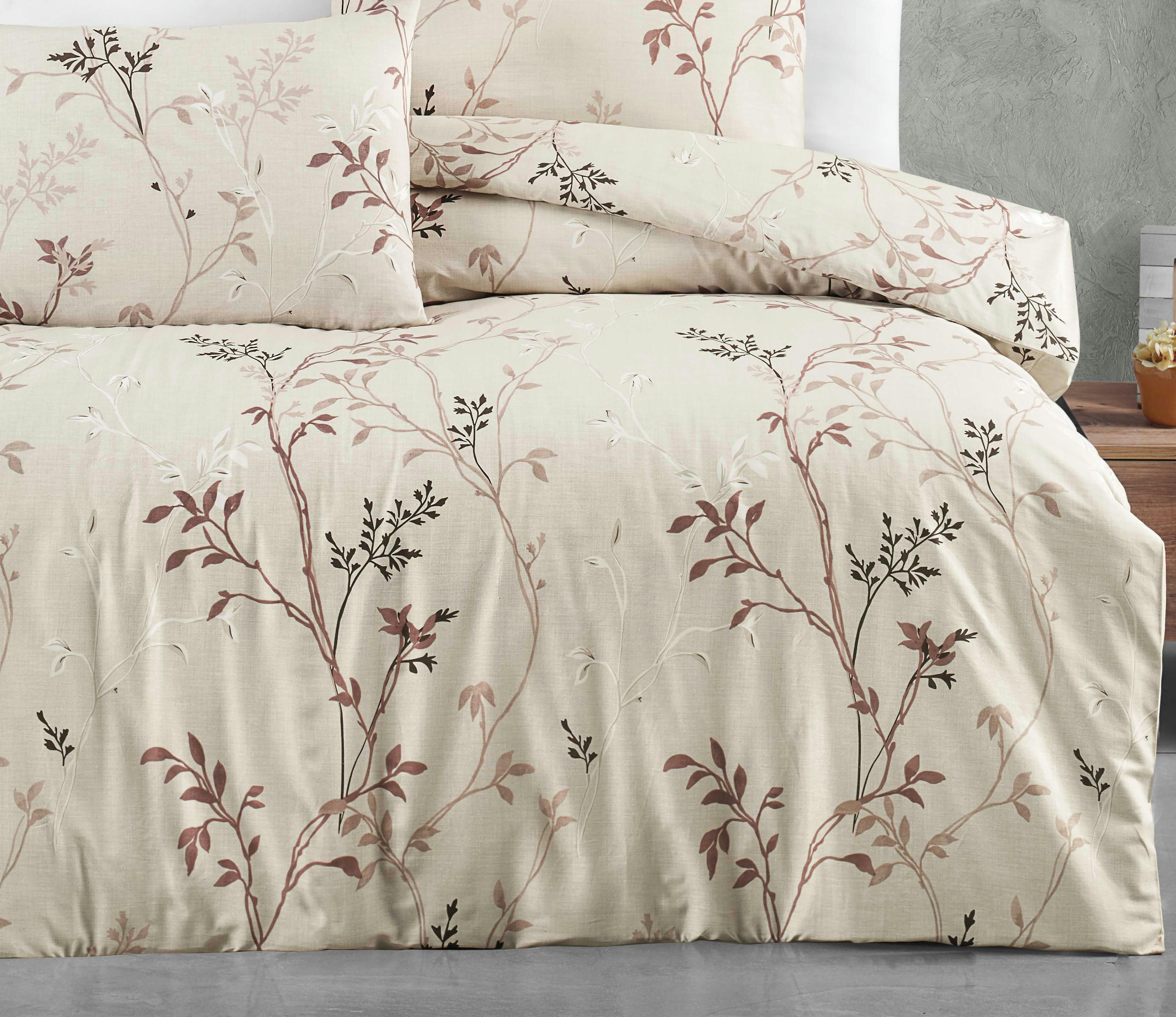 FIONA BEIGE - Parure housse de couette 200x200 cm et 2 taies d'oreiller 65x65 cm