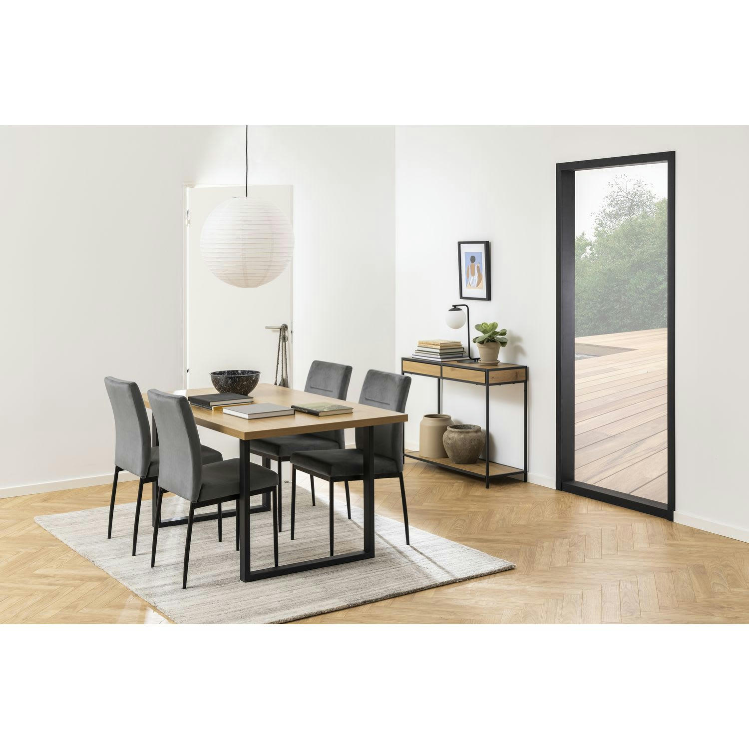 SIREINE - Table console avec 2 tiroirs et 1 étagère en mdf et métal