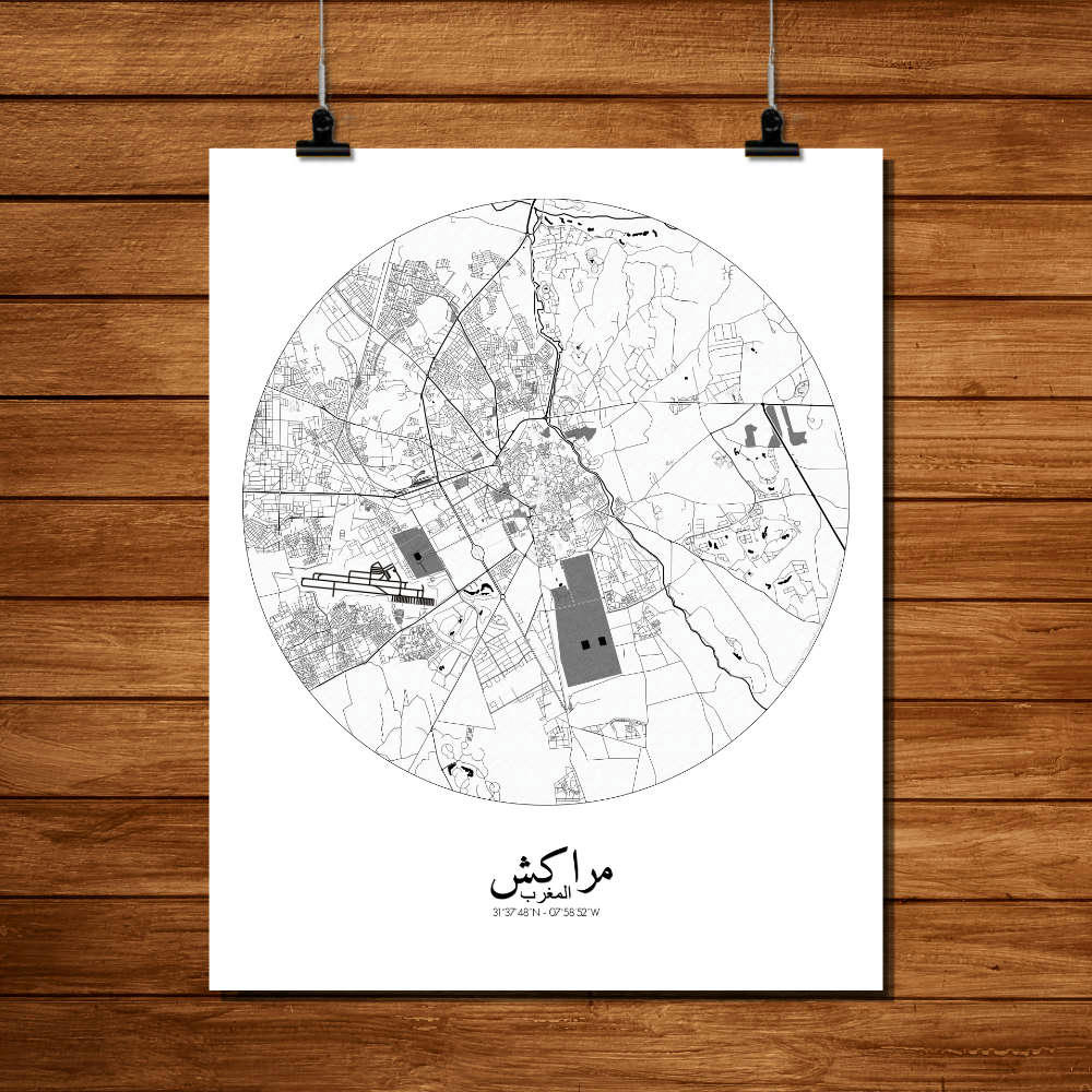 - Affiche Marrakech Carte ronde 40x50