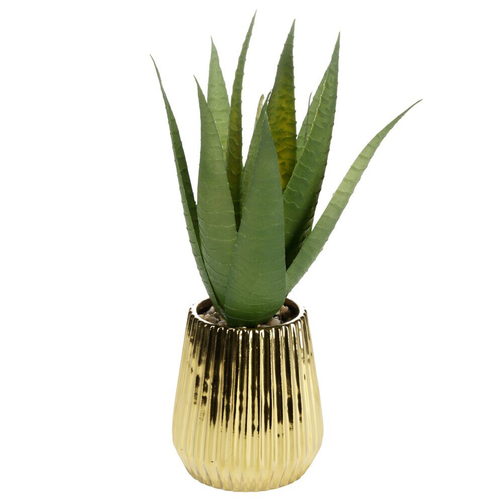 Fleur artificielle aloe vera pot céramique doré Ø10xH28cm