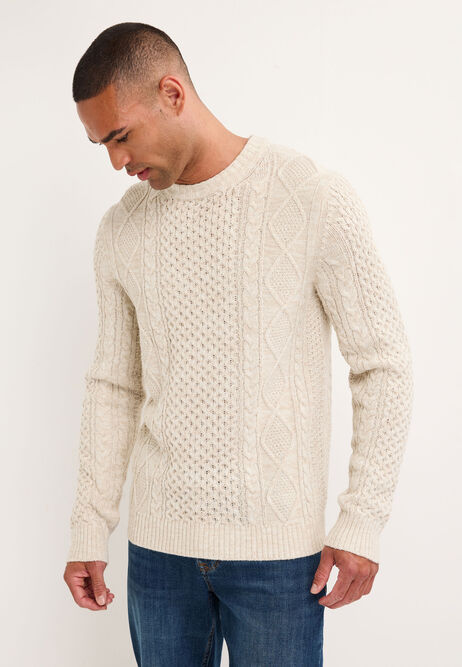 Mens Ecru Cable Knit Jumper