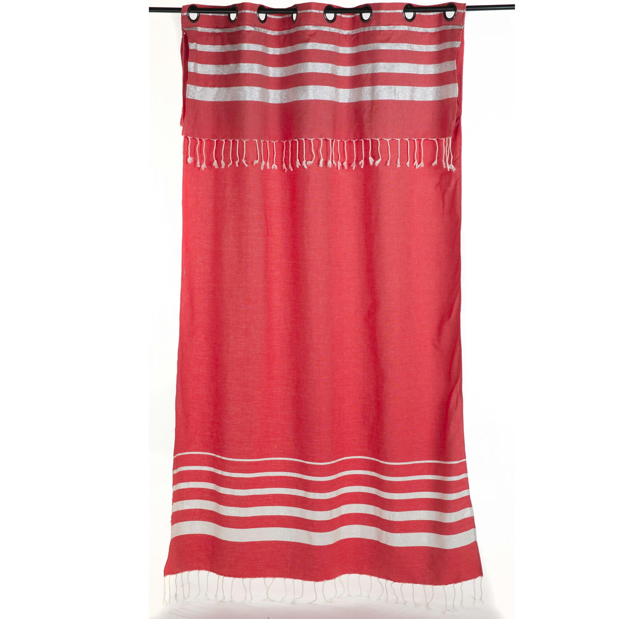 - ISTANBUL - Rideau ajustable coton rouge lurex argent 140 x 250 à 280