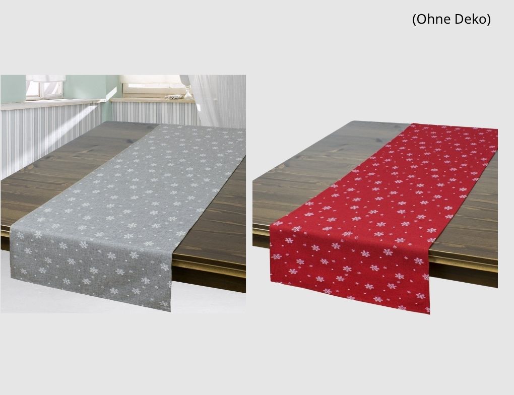 Tischläufer Schneeflocke Grau oder Rot 40x140cm