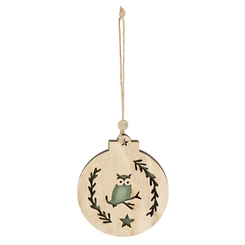 Supension ronde en bois nature motif ours ou hibou