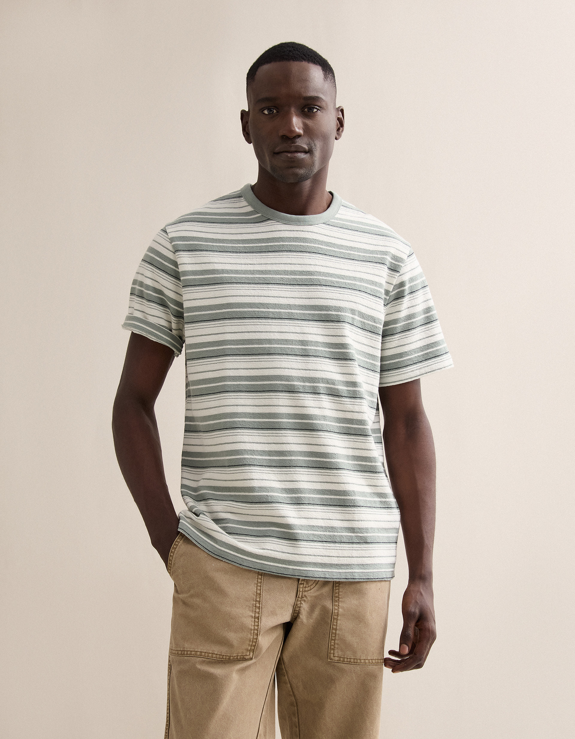 T-shirt Riscas, Homem, Verde Claro