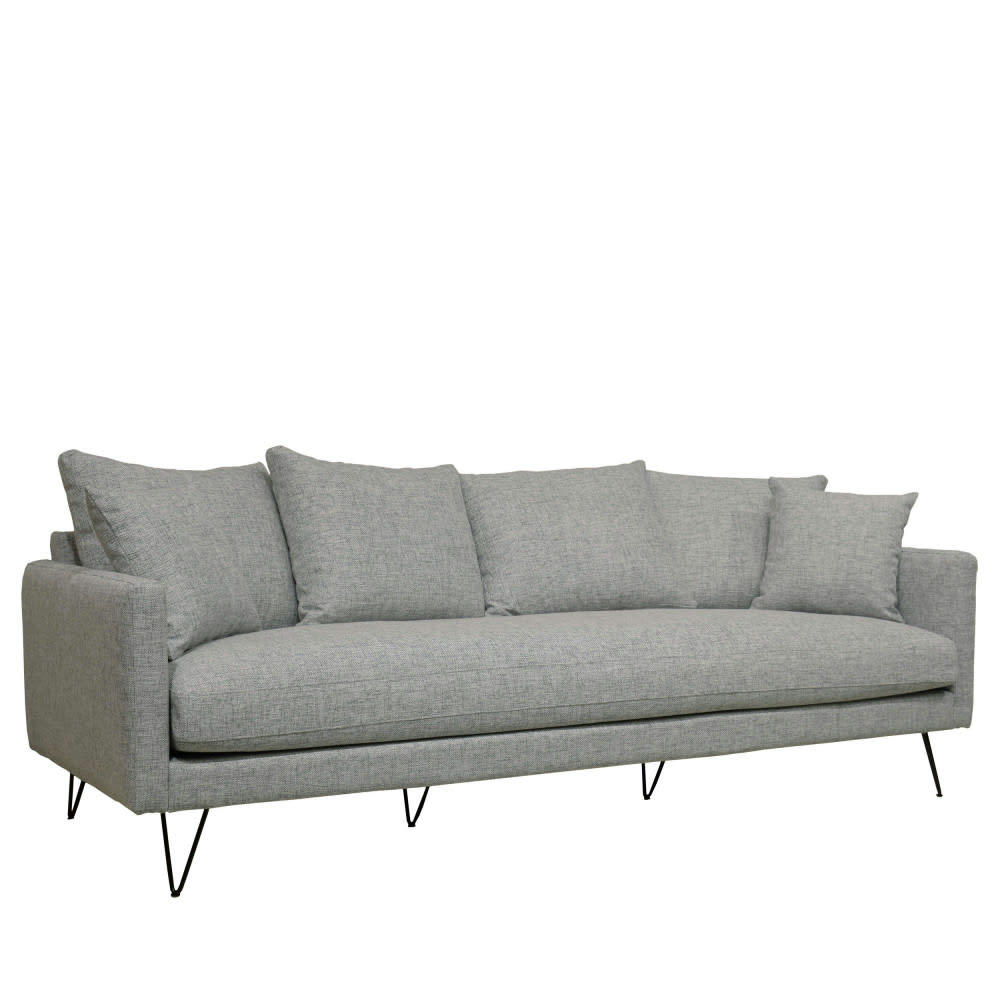 VILLABON - Canapé 4 places en tissu pieds épingles noirs gris