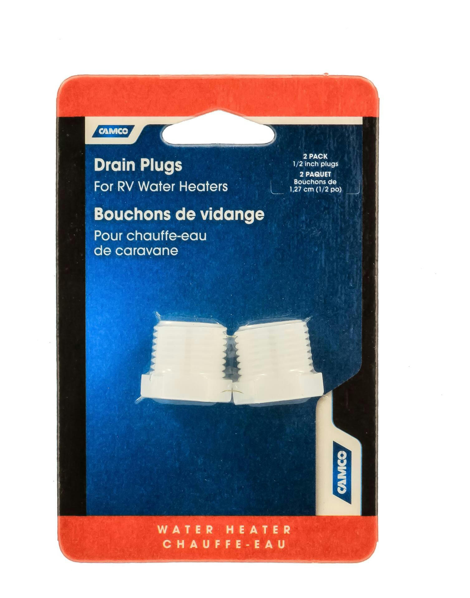 CAMCO Drain Plugs for RV Water Heater, 1/2-14 NPT, 2-pk
