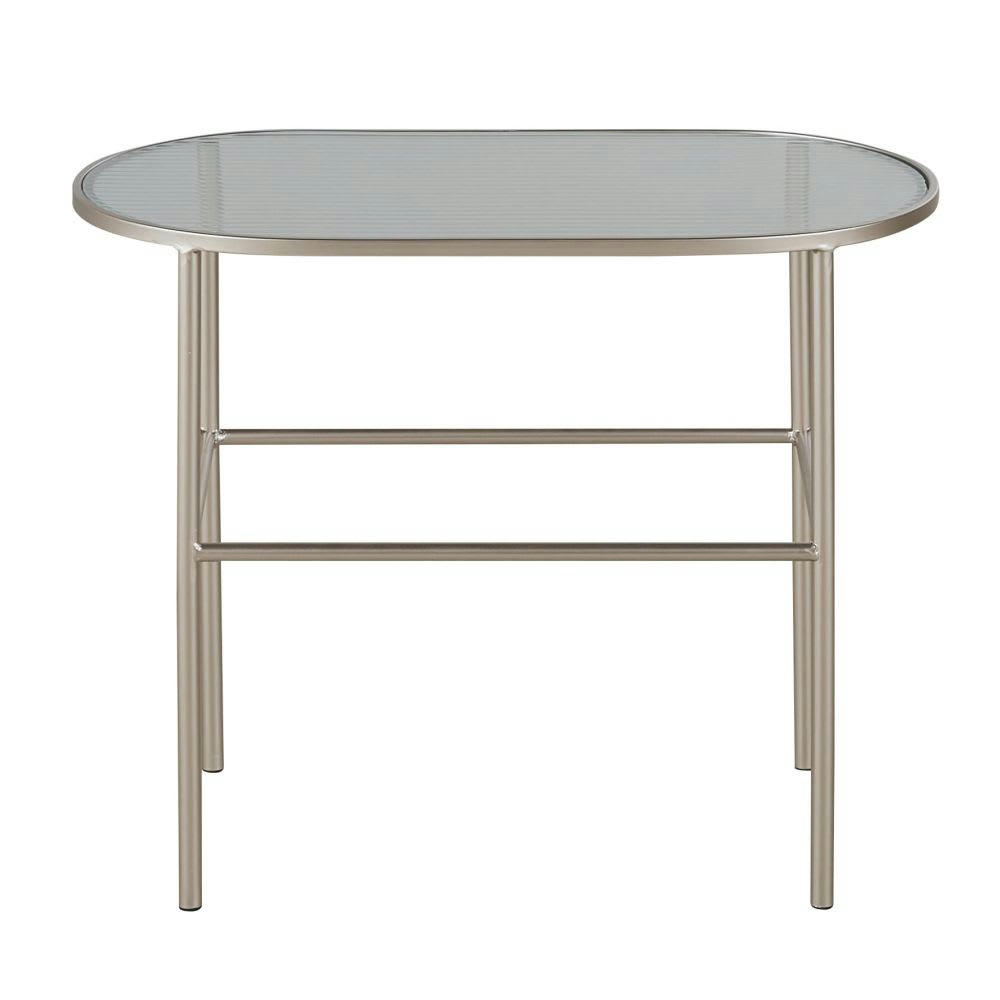 - Bout de canapé en verre transparent et en métal rose