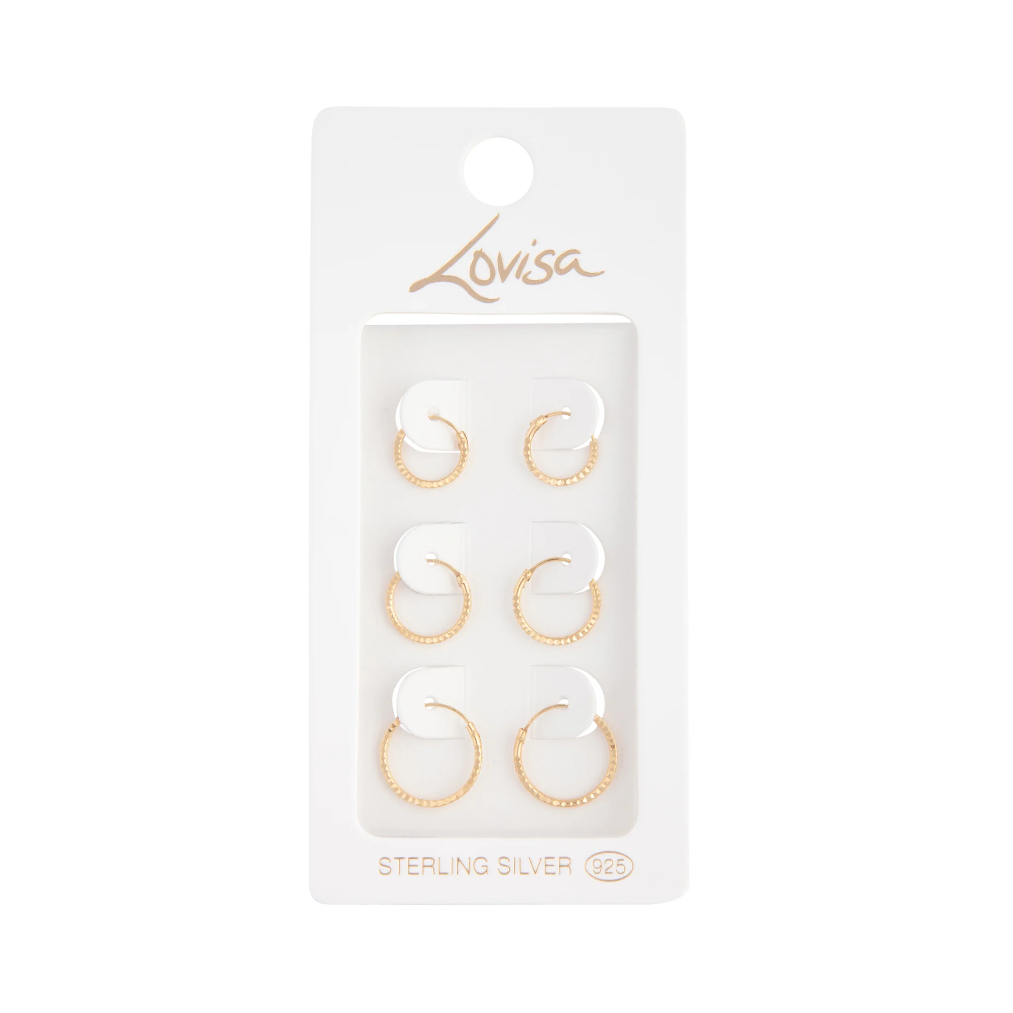 Gold Plated Sterling Silver Diamond Cut Mini Hoop Trio
