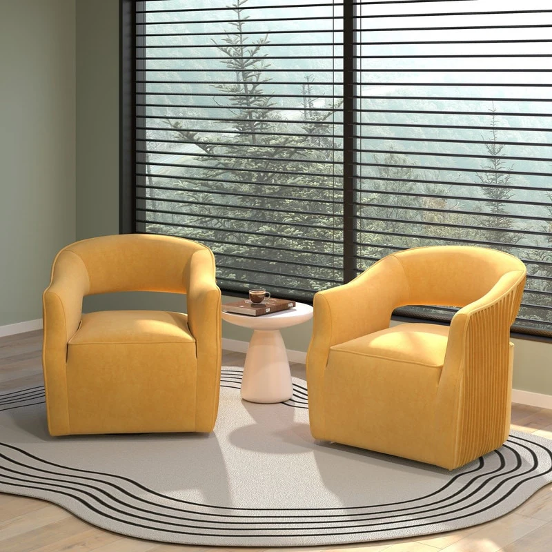 SEYNAR Modern Glam Velvet 360 Degree Swivel Open-Back Accent Armchair Set of 2