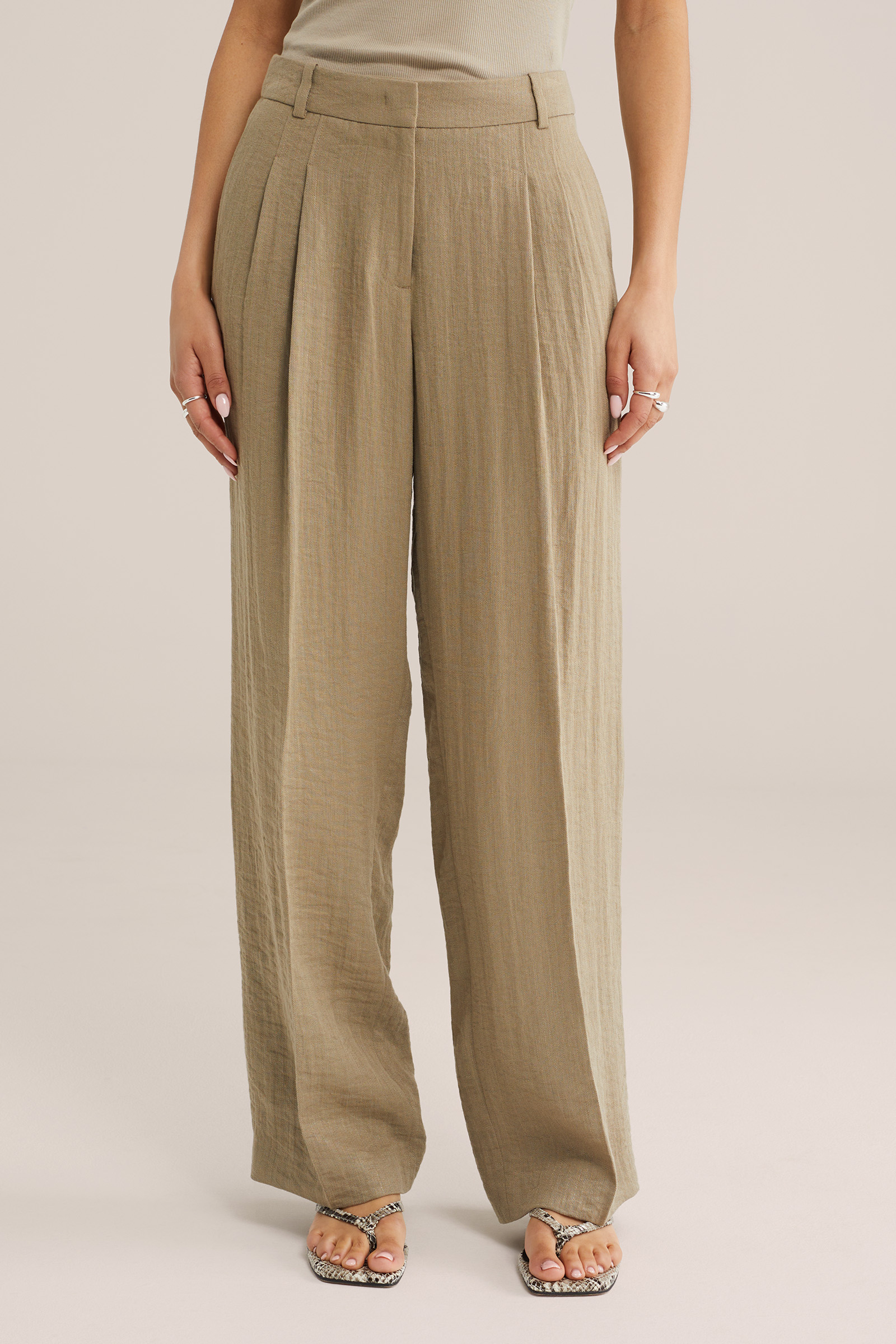 Dames wide leg pantalon met linnenlook