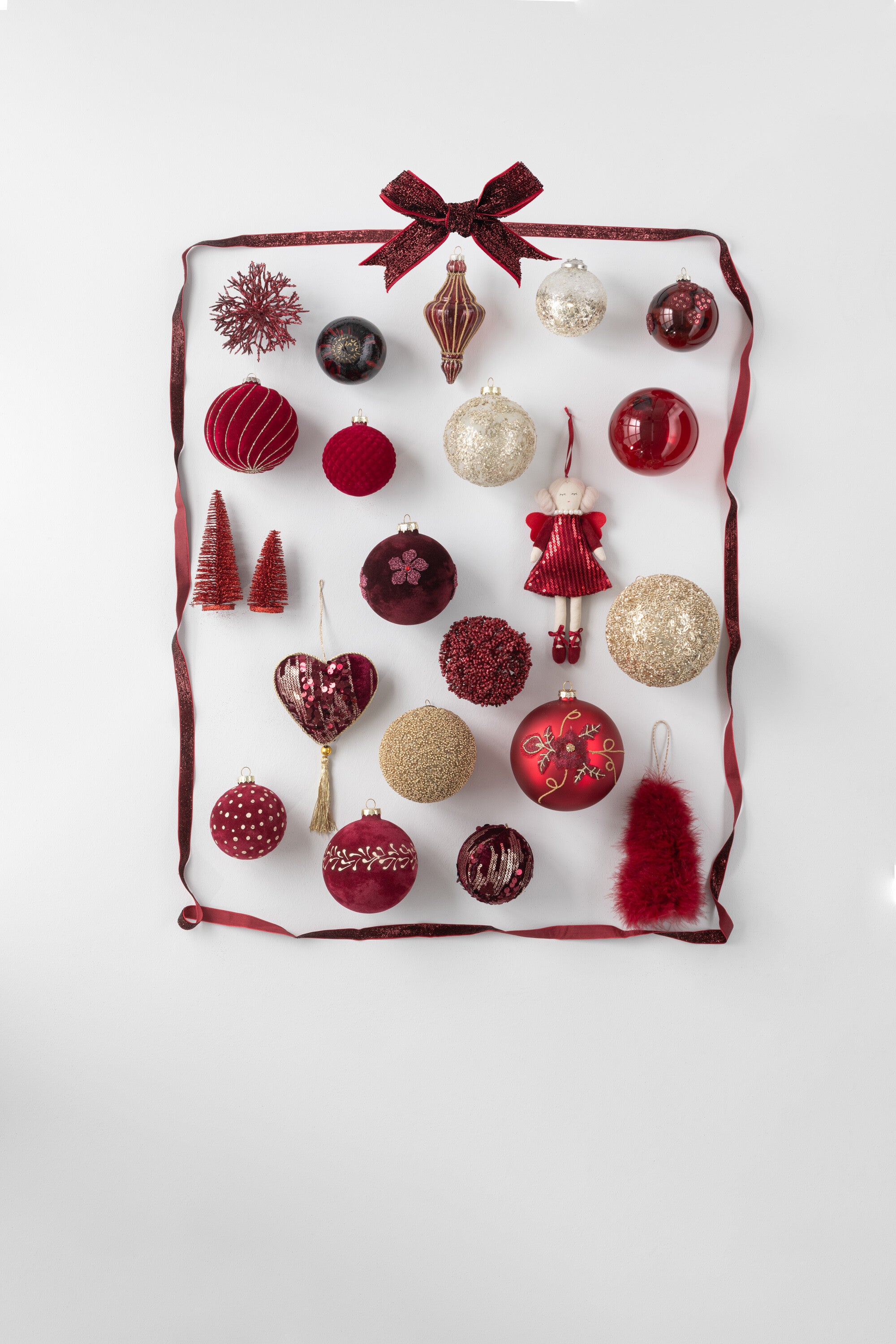 J-Line kersthanger Kerstboom - veren - rood - 3 stuks
