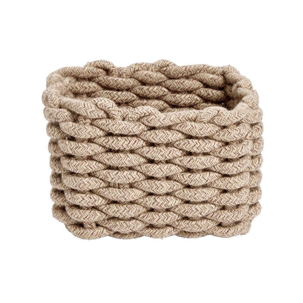 Panière salle de bain beige tressée coton à poser 15x20xH15cm