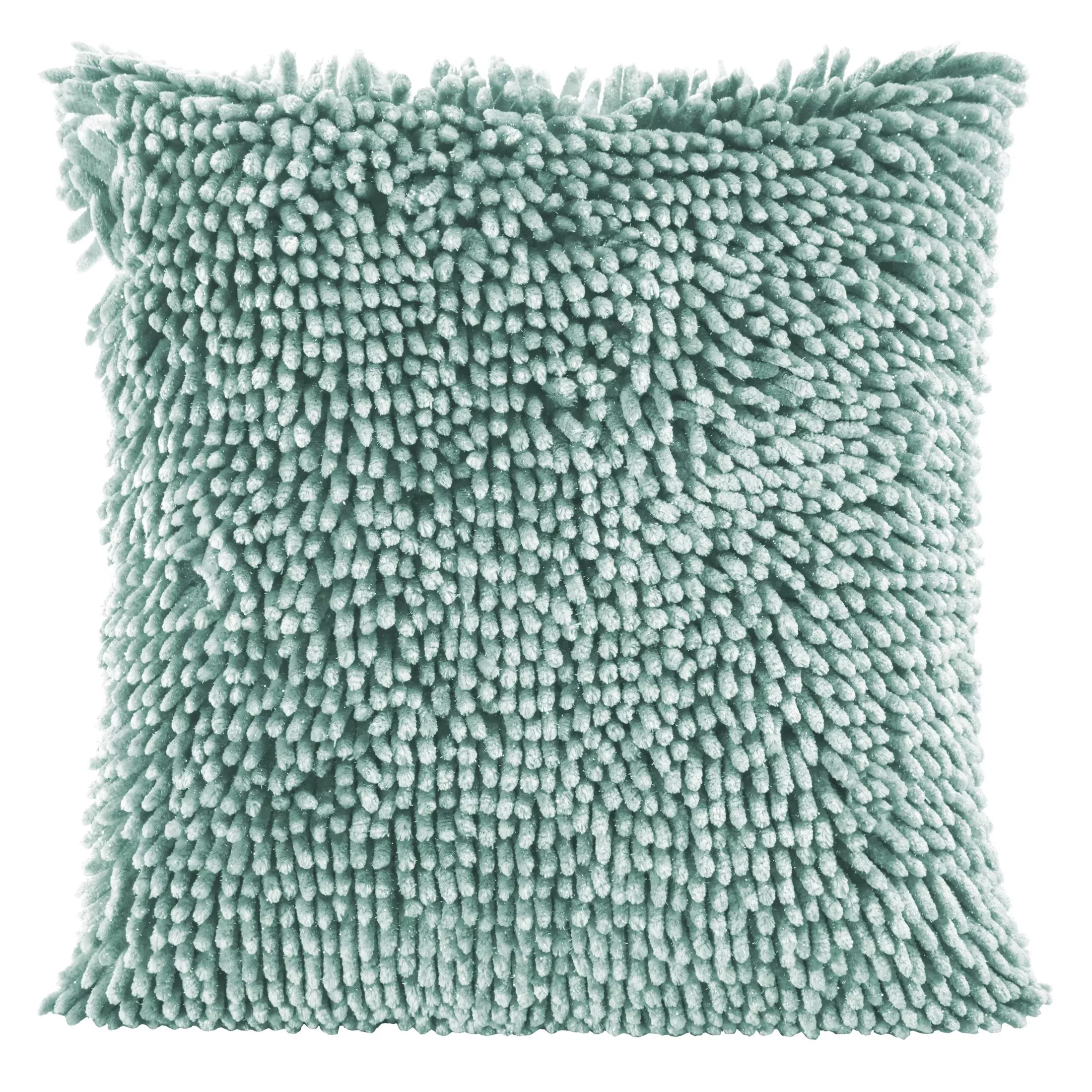 Poszewka na poduszkę 40x40 cm miętowa z długimi ozdobnymi frędzlami SHAGGY