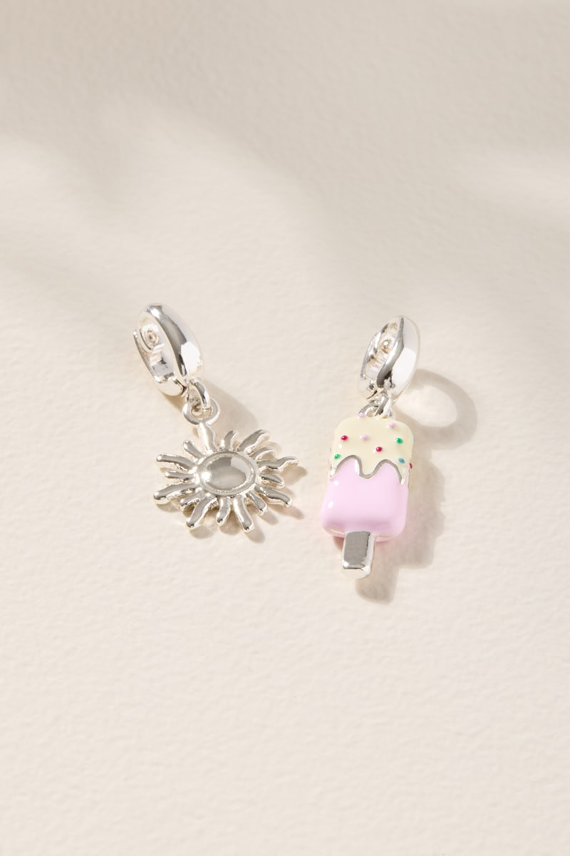Sun and Ice Cream Charm Set Silver
