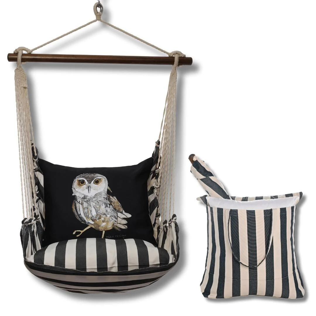 Magnolia Casual Swing Set 4 piece - True Black Stripe w/ Elf Owl on Black