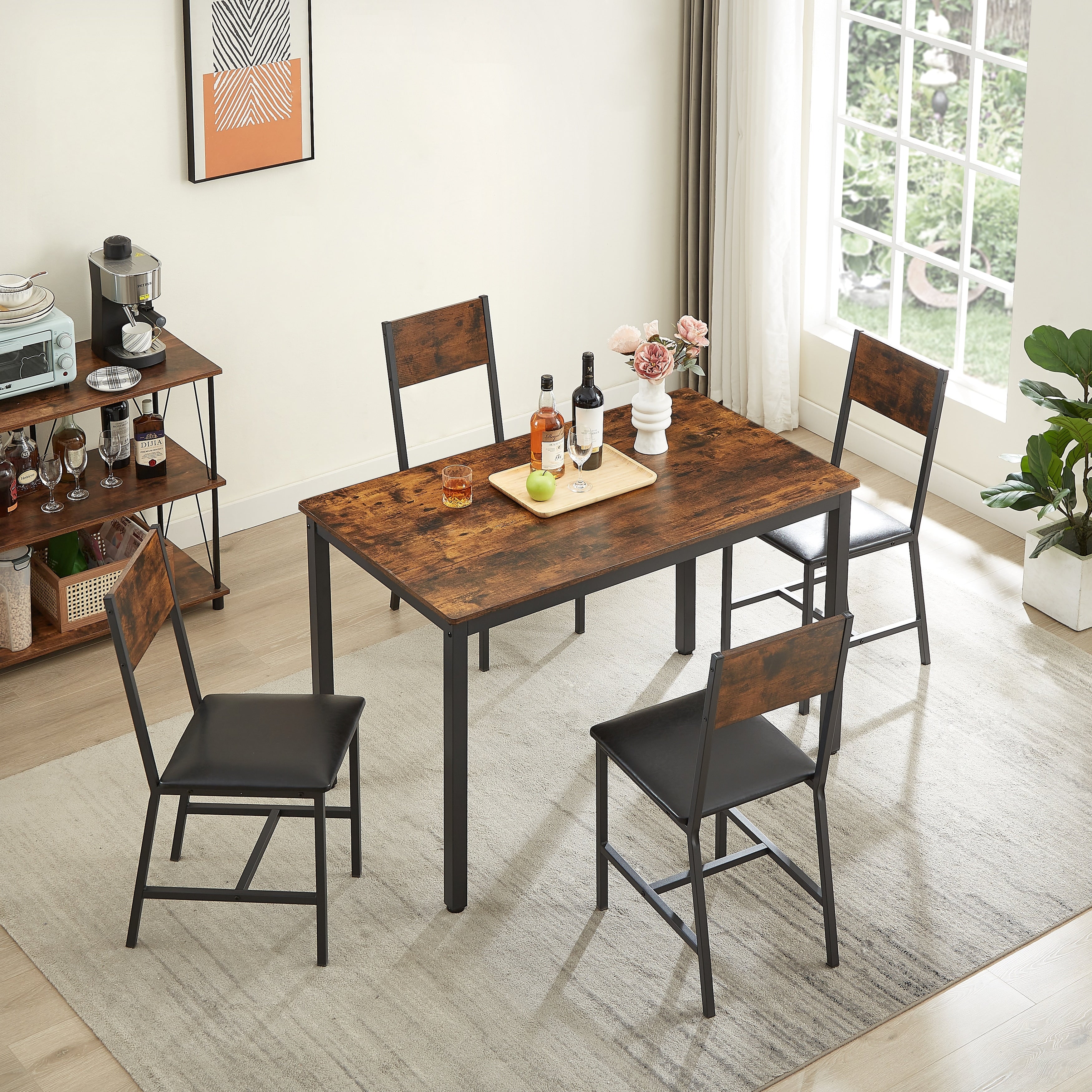 5-Piece Dining Table Set with Rectangular Table & 4 Upholstered Chairs